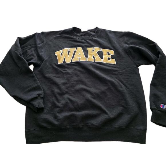 Wake Forest University Sweatshirt M Men’s Adult Champion Eco Black Fleece Lined - Picture 1 of 12
